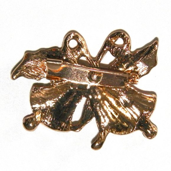 Christmas Bells Rhinestone Brooch 1 3/4" Gold - Picture 2 of 3